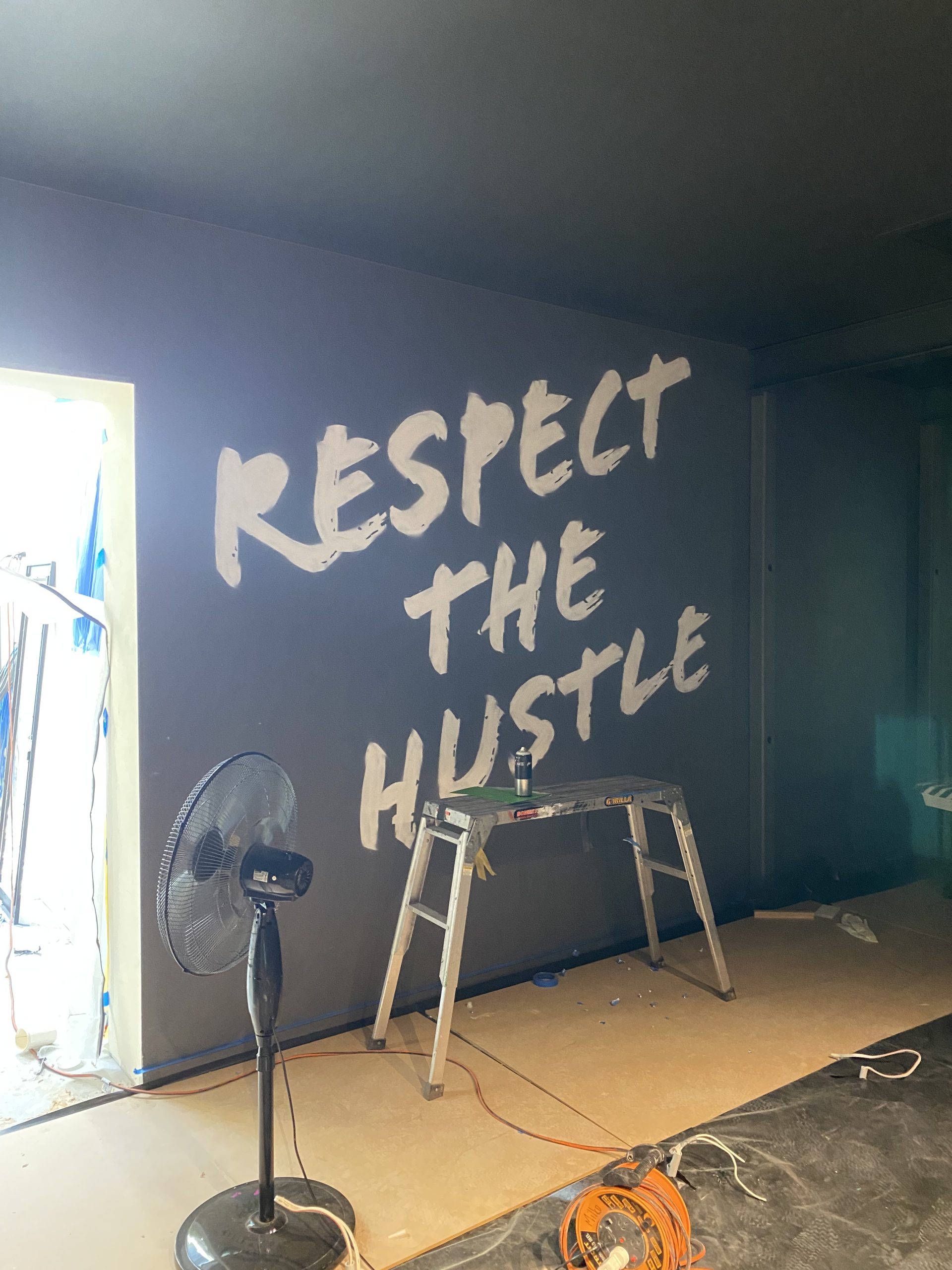 Respect The Hustle wall lettering by Notonebuttoo